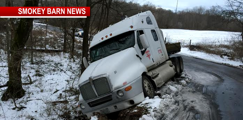 semi in ditch snow slider