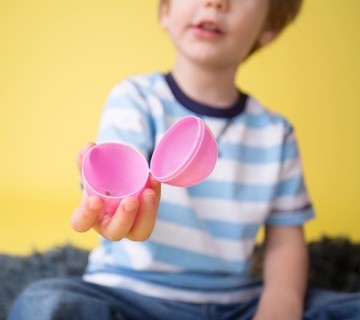 little boy empty easter egg