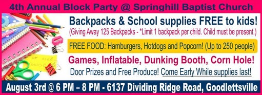 Springhill Baptist block party back to school 511