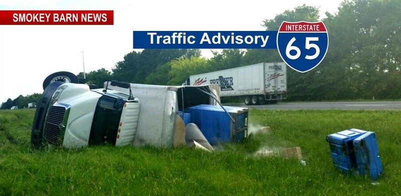 Box truck rollover on 1 65