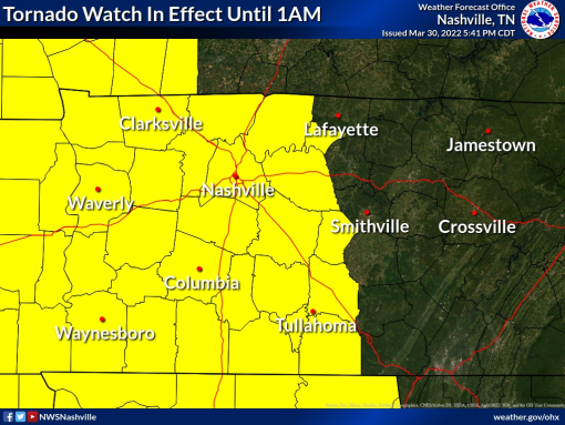 Tornado Watch Issued Until 1:00 AM For Robertson County - Smokey Barn News