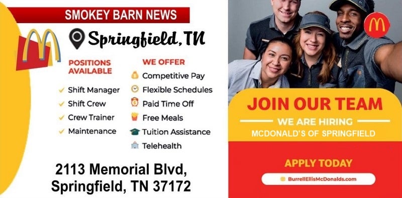 Springfield McDonald's Hiring W/Benefits - Positions: Crew, Shift Manager, and Maintenance