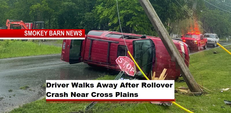 Driver Walks Away After Serious Rollover In Cross Plains