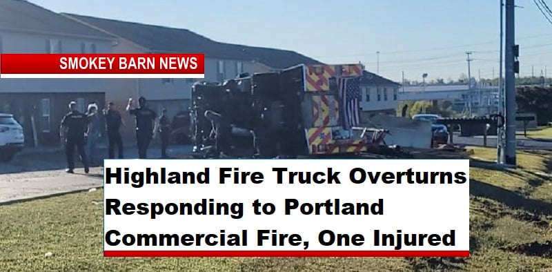 Highland Fire Truck Overturns Responding to Portland Commercial Fire, One Injured