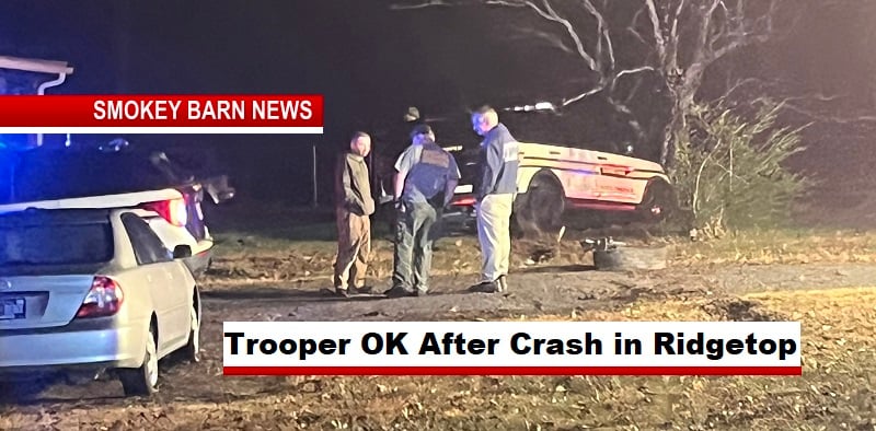 Trooper OK After Crash in Ridgetop